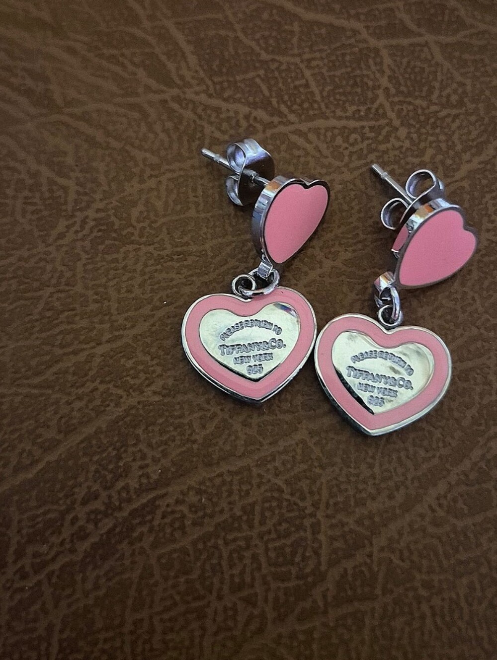 (2)PAIR Pink + BLUE Heart Drop Earrings Silver Accents,SCRIPTURE🩵🩷SEE PHOTOS!